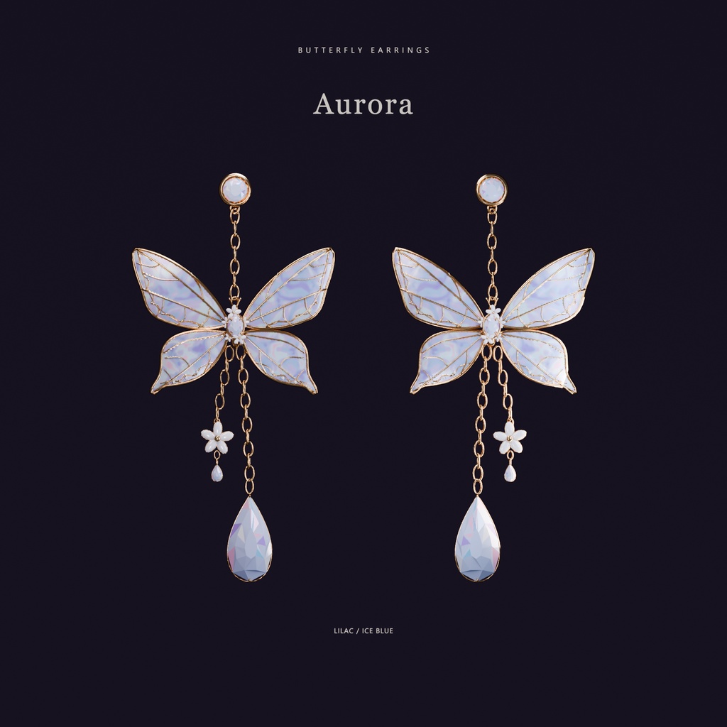 【VRChat】蝶のピアス Butterfly Earrings|全5色・片耳/両耳【Modular Avatar / PhysBone / lilToon】