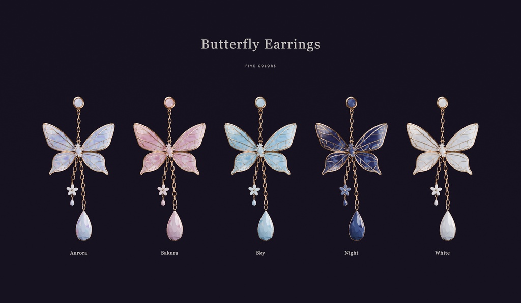 【VRChat】蝶のピアス Butterfly Earrings|全5色・片耳/両耳【Modular Avatar / PhysBone / lilToon】