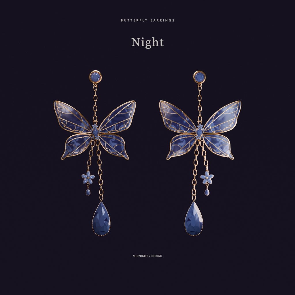 【VRChat】蝶のピアス Butterfly Earrings|全5色・片耳/両耳【Modular Avatar / PhysBone / lilToon】