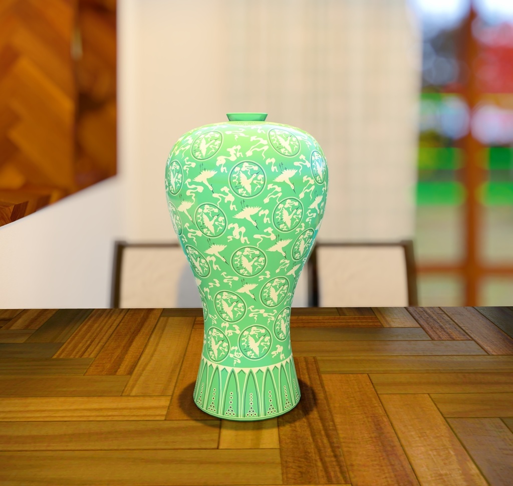 청자상감운학문매병 / 青磁象嵌雲鶴文梅甁 / Celadon Prunus Vase with Inlaid Cloud and Crane Design