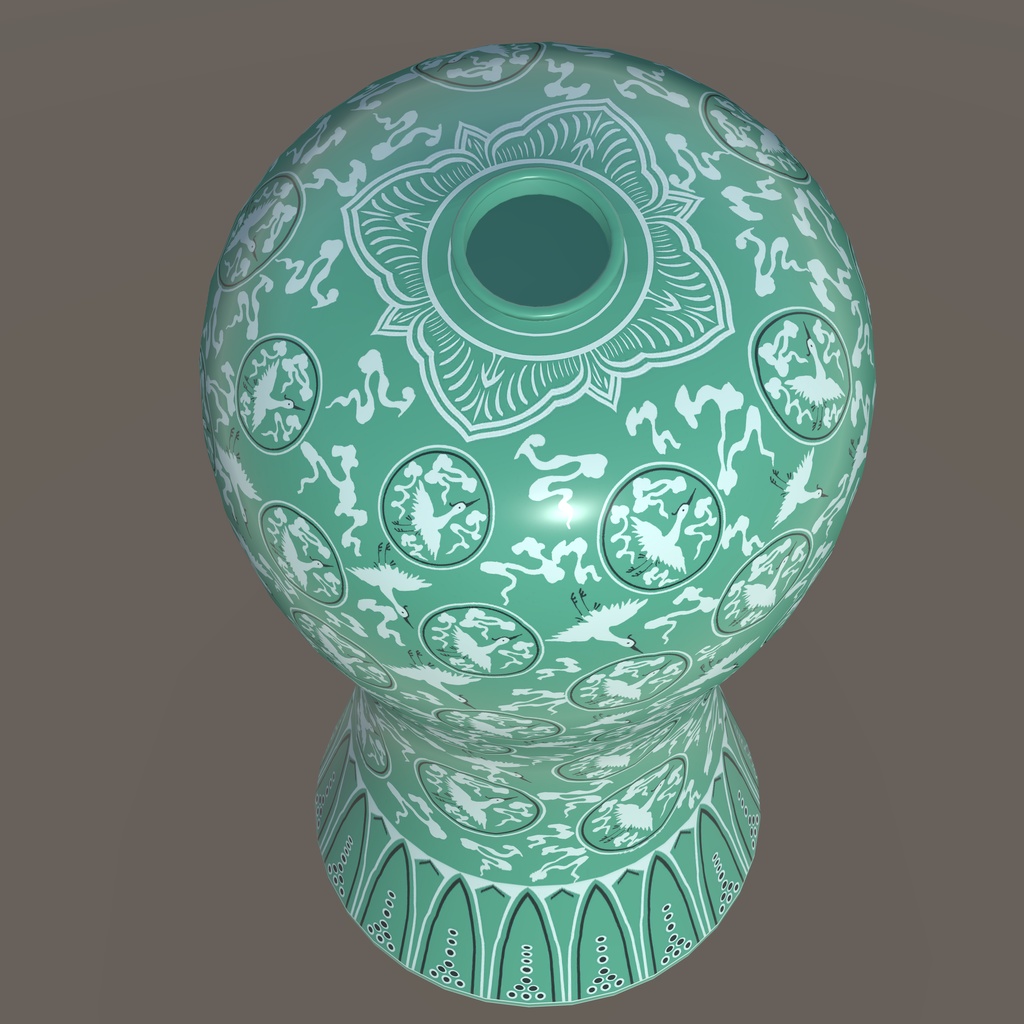청자상감운학문매병 / 青磁象嵌雲鶴文梅甁 / Celadon Prunus Vase with Inlaid Cloud and Crane Design