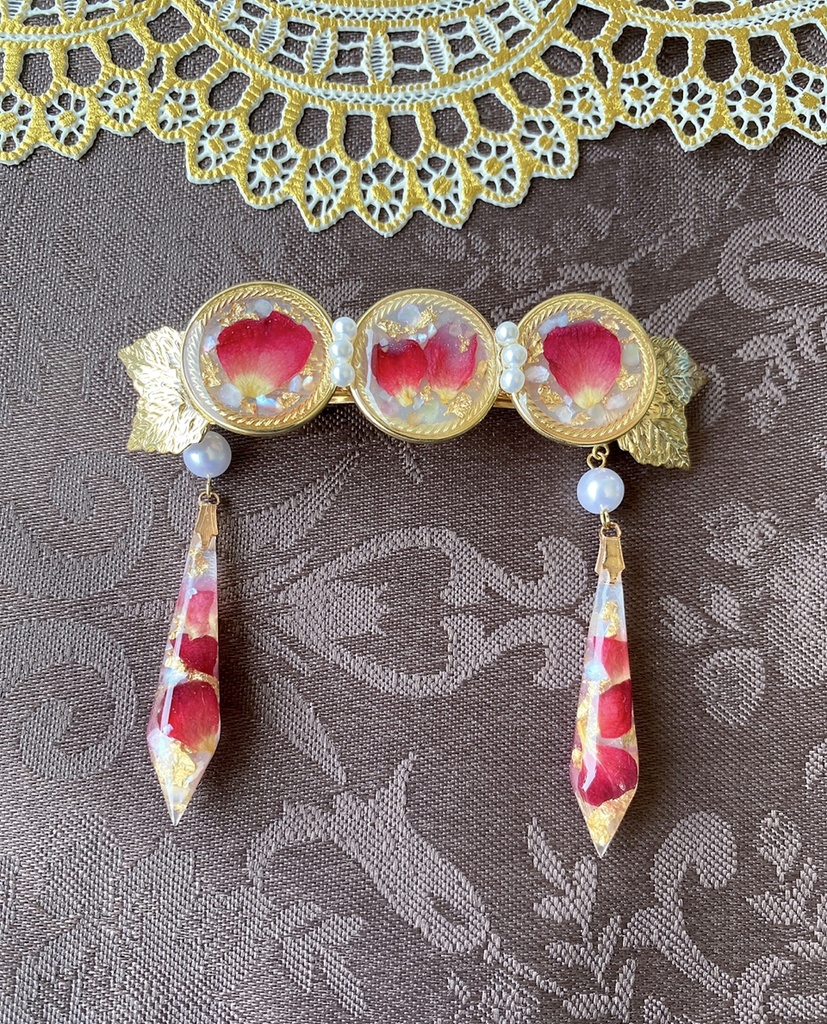 ローズガーデンの3wayバレッタ　スノーレッド