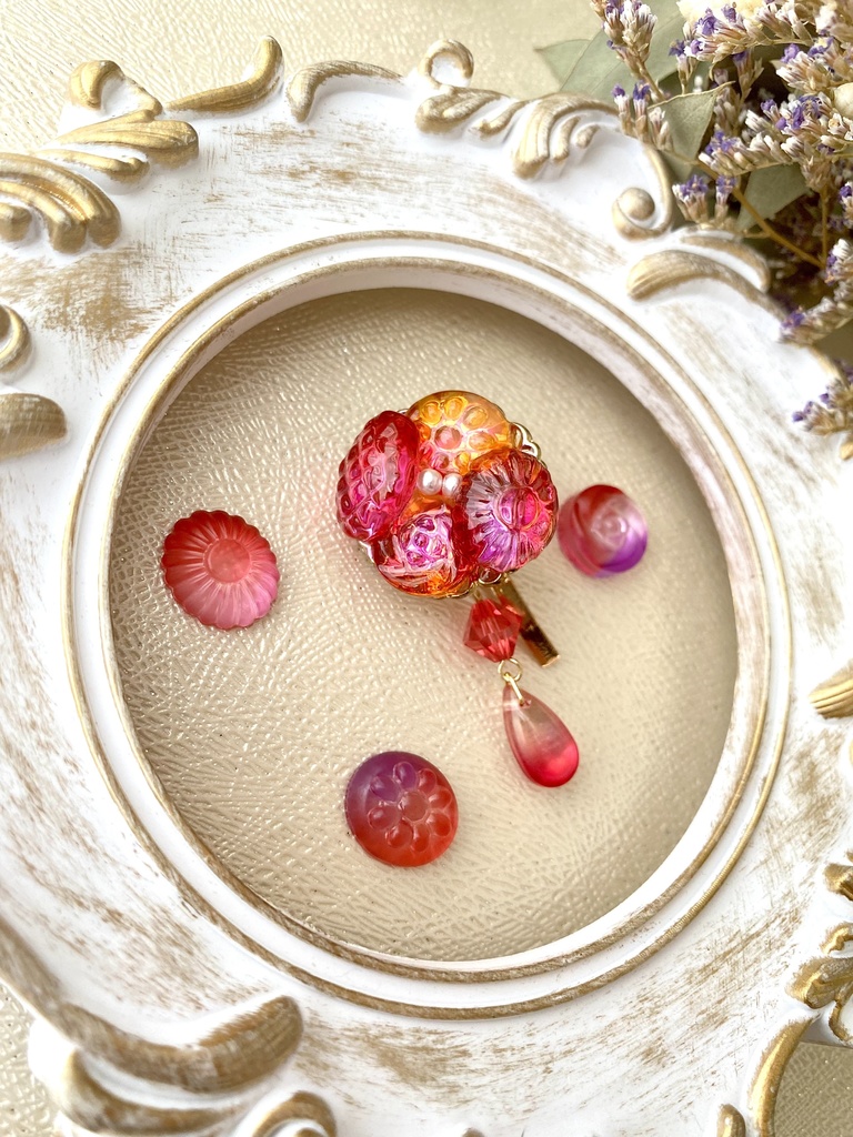 チェリーピンクオレンジの雫 2wayドロップのポニーフック