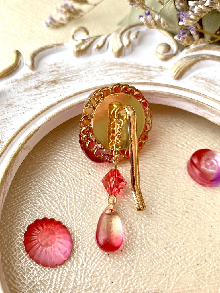 チェリーピンクオレンジの雫 2wayドロップのポニーフック