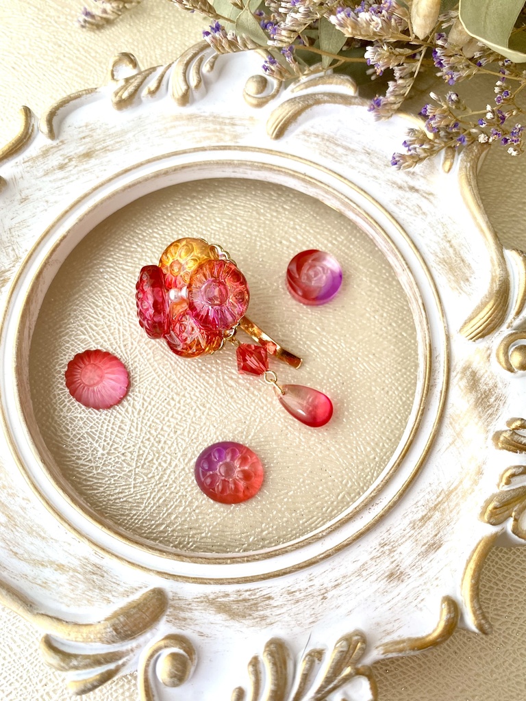 チェリーピンクオレンジの雫　2wayドロップのポニーフック