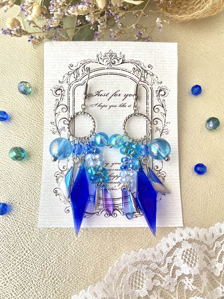 ブルーオーシャンの泡沫　ペンデュラムピアス