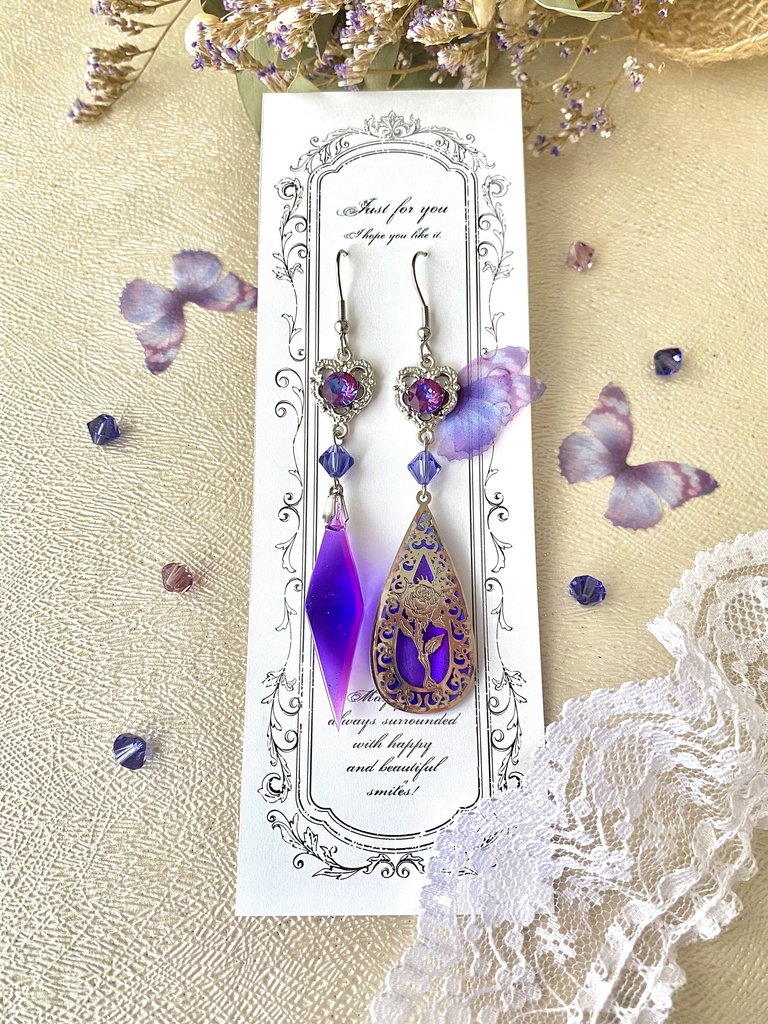 薄明のステンドグラス風ペンデュラムピアス