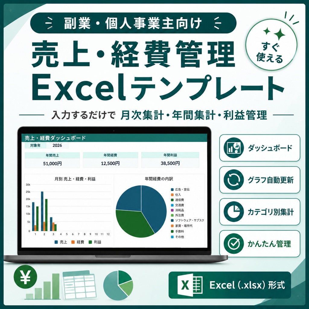 副業・個人事業主向け 売上・経費管理Excelテンプレート