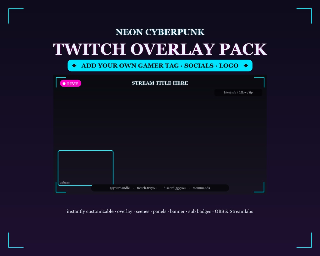 Neon Cyber Animated Twitch Overlay Kit / ネオンサイバー