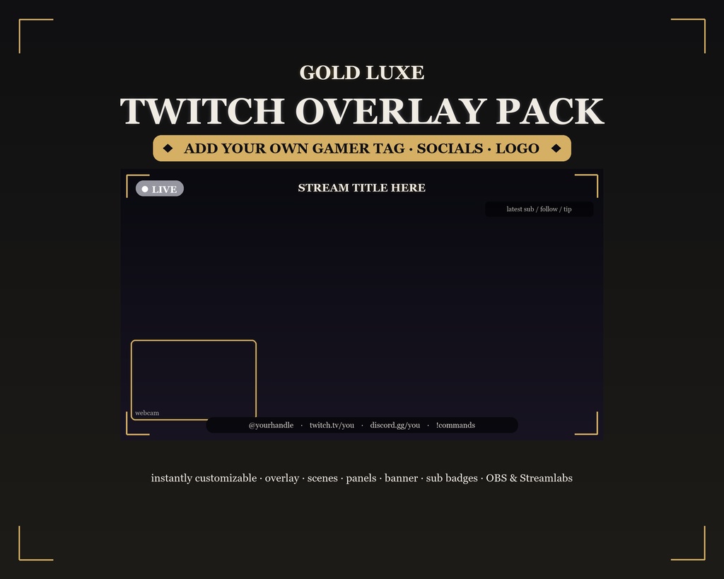 Gold Luxe Animated Twitch Overlay Kit / ゴールドラグジュアリー