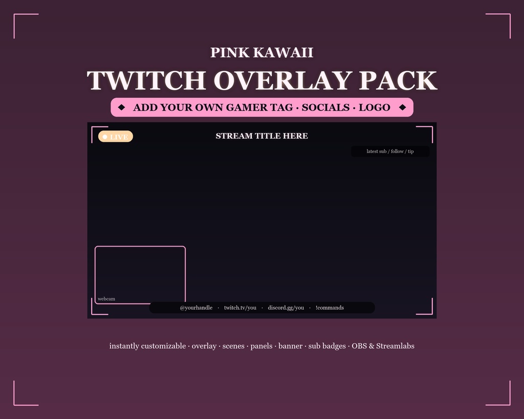 Pink Kawaii Twitch Overlay Kit / ピンクかわいい