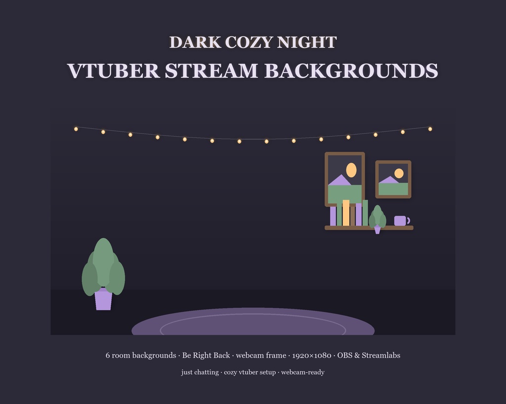 Dark Cozy Night VTuber Stream Background Pack / ダークナイト