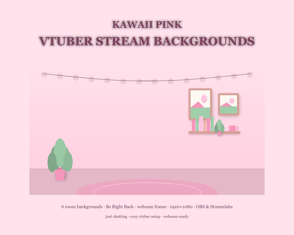 Kawaii Pink VTuber Stream Background Pack / かわいいピンク