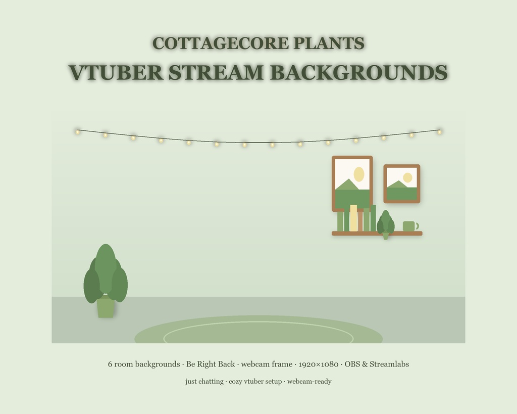 Cottagecore Plants VTuber Stream Background Pack / コテージプランツ