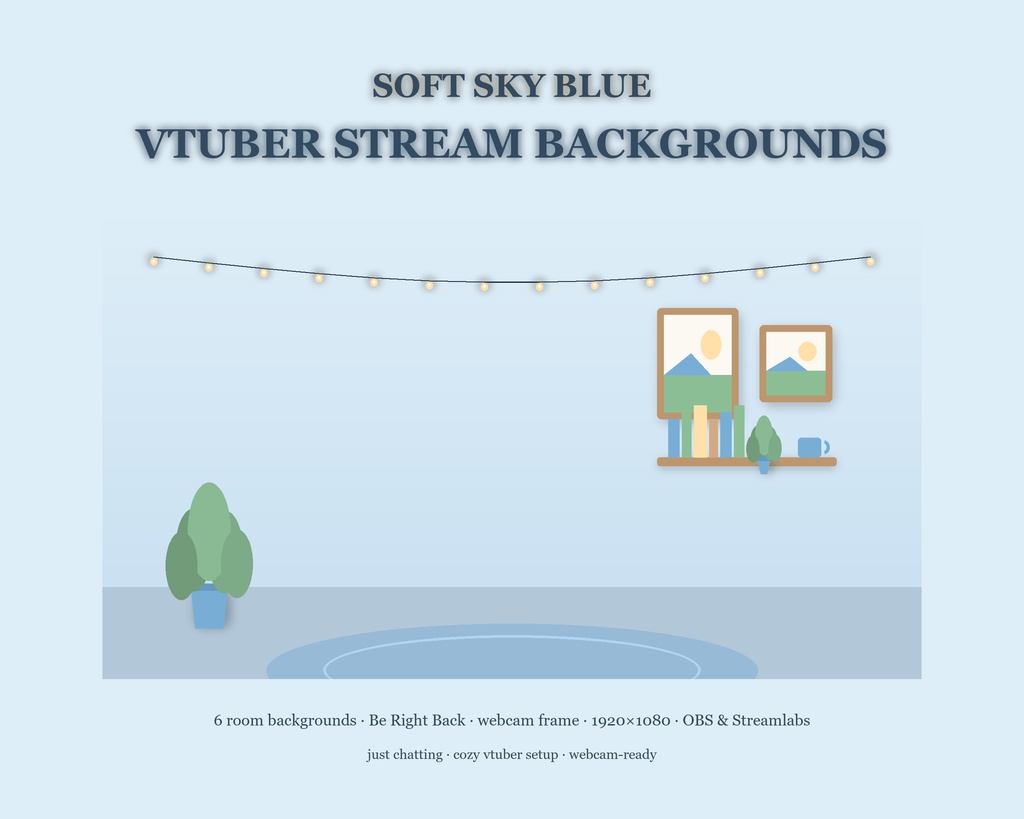 Soft Sky Blue VTuber Stream Background Pack / スカイブルー