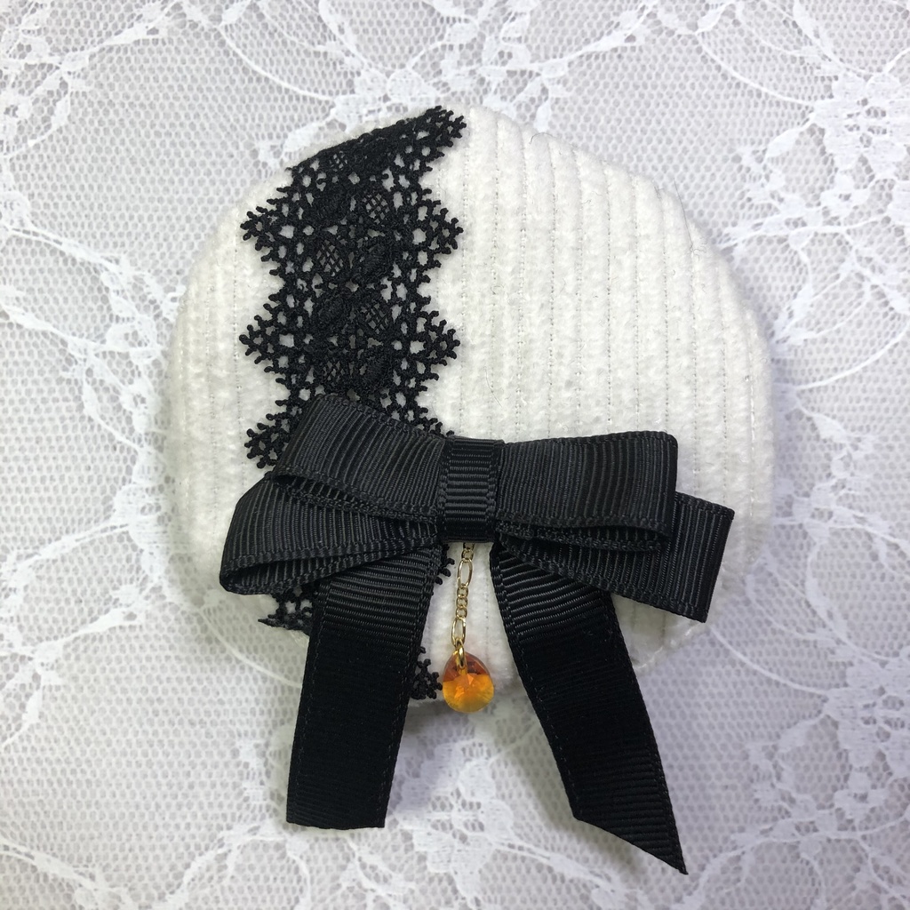 ぬい服　ベレー帽　大きめ黒リボン