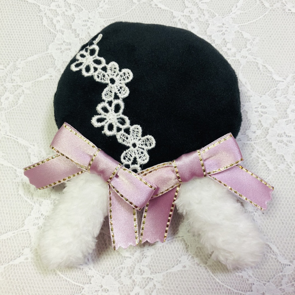 ぬい服　ベレー帽　うさ耳　ピンクリボン