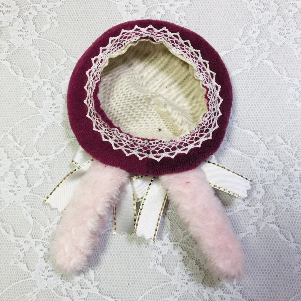 ぬい服 ベレー帽 うさ耳ホワイトリボン