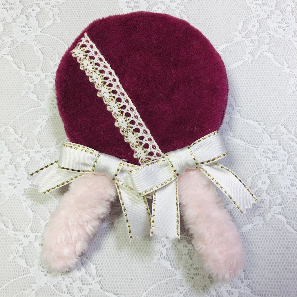 ぬい服　ベレー帽　うさ耳ホワイトリボン