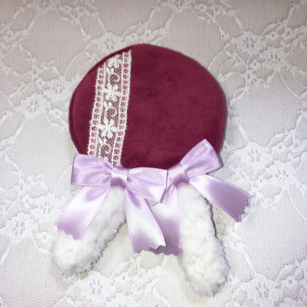 ぬい服　ベレー帽　うさ耳パープルリボン