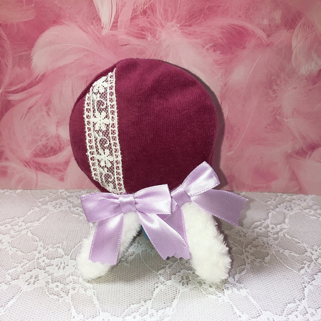 ぬい服 ベレー帽 うさ耳パープルリボン