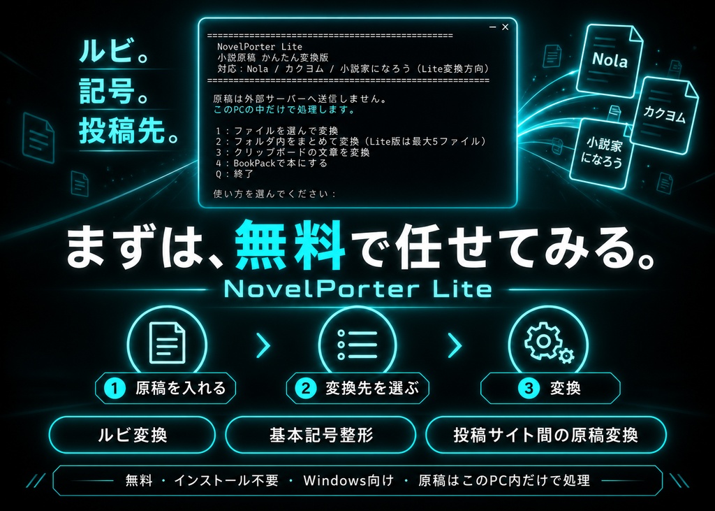 NovelPorter Lite｜小説原稿かんたん変換ツール【無料／Windows】