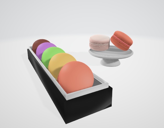 マカロン6色セット(箱、台座つき) Macarons (3D model FBX)