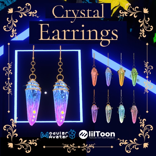 クリスタルイヤリング-CrystalEarring-【VRChat想定 イヤリング・ピアス】