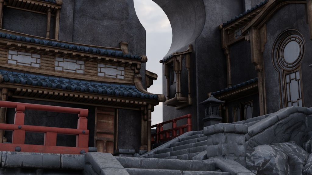 ORIENTAL MOUNTAIN SHRINE - 崖の上の和風寺院 - Optimized World Asset