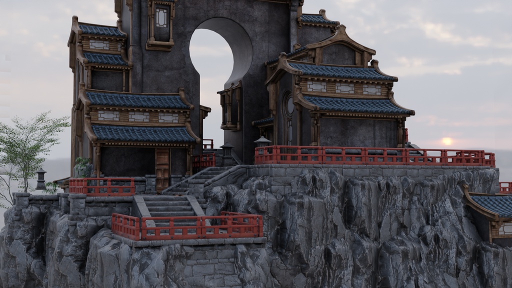 ORIENTAL MOUNTAIN SHRINE - 崖の上の和風寺院 - Optimized World Asset