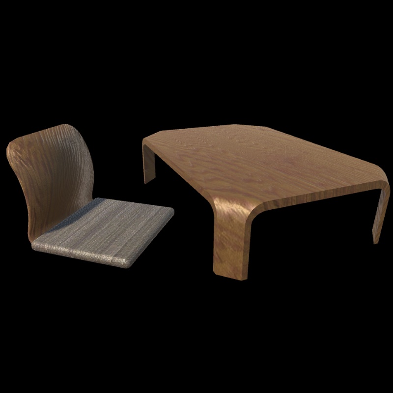 【3Dモデル】旅館にありそうな「テーブル」と「座椅子」