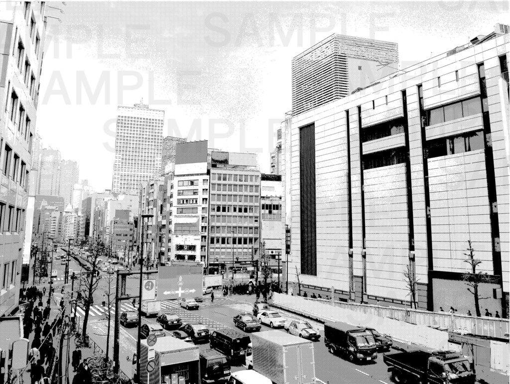 漫画背景 俯瞰の都市02 bird's-eye view of the city 04