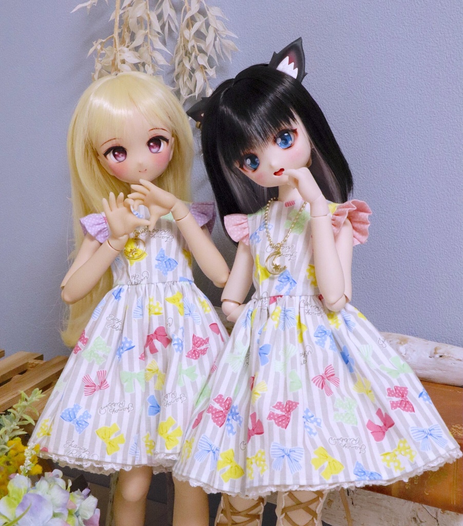 【2点セット】リボンいっぱいワンピース&ネックレス