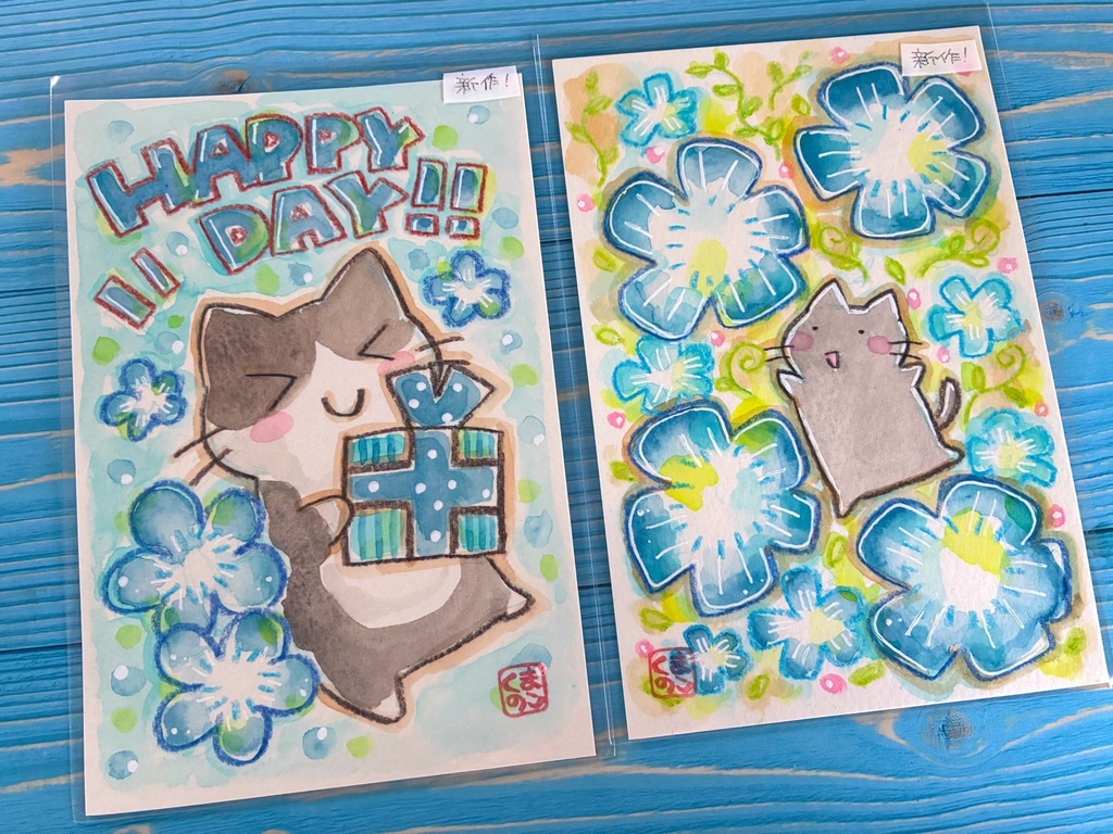 猫の手描きイラスト(ハガキサイズ)