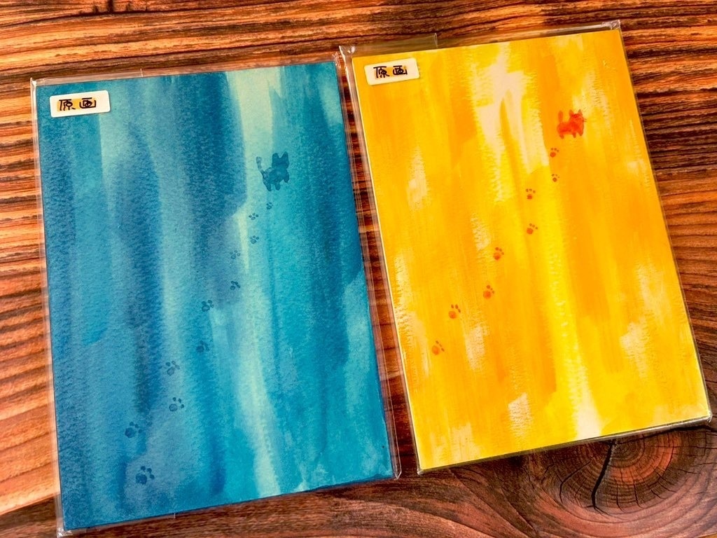 猫の手描きイラスト(ハガキサイズ)