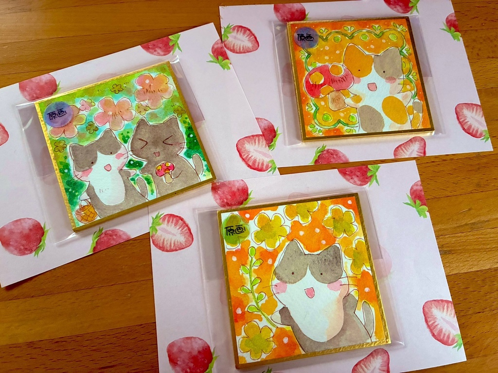 猫の手描きイラスト(豆色紙サイズ)