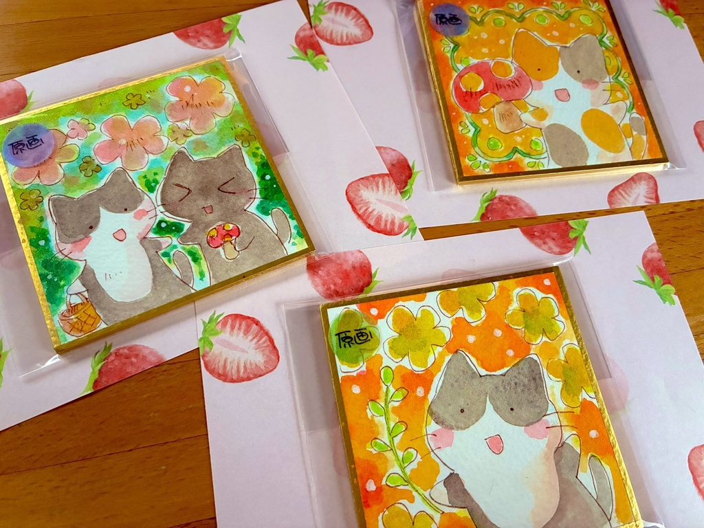 猫の手描きイラスト(豆色紙サイズ)