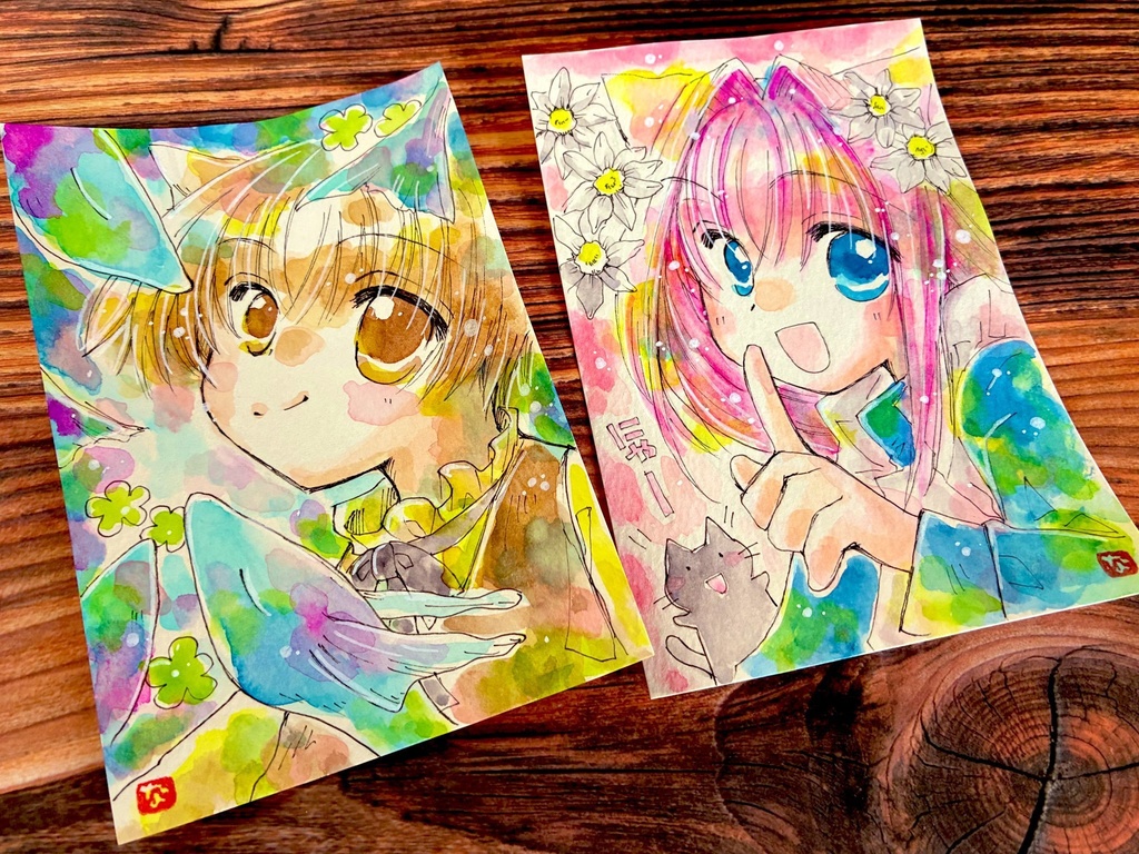 創作の手描きイラスト(ハガキサイズ)