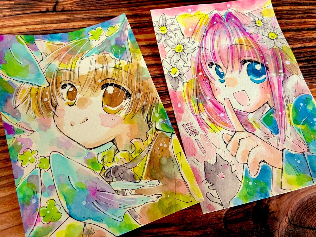 創作の手描きイラスト(ハガキサイズ)