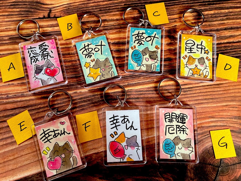 猫の手描きキーホルダー守り