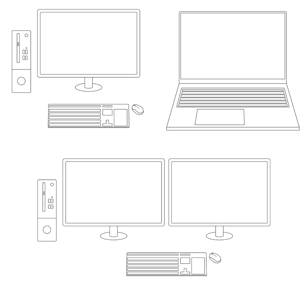 パソコンの線画素材　3点セット