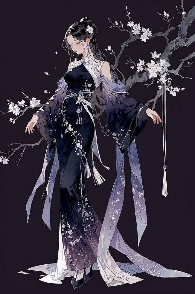 月夜に咲く梅、雪に映る梅