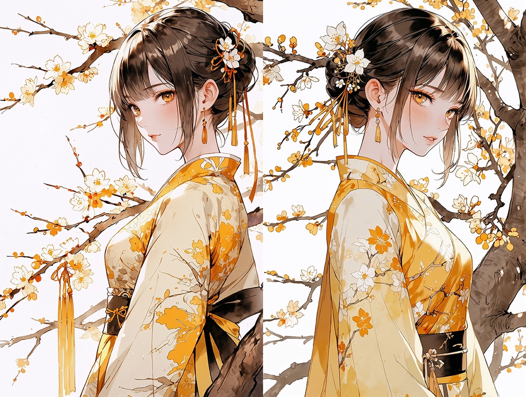 蠟梅と少女 — 冬に咲く幻想の美
