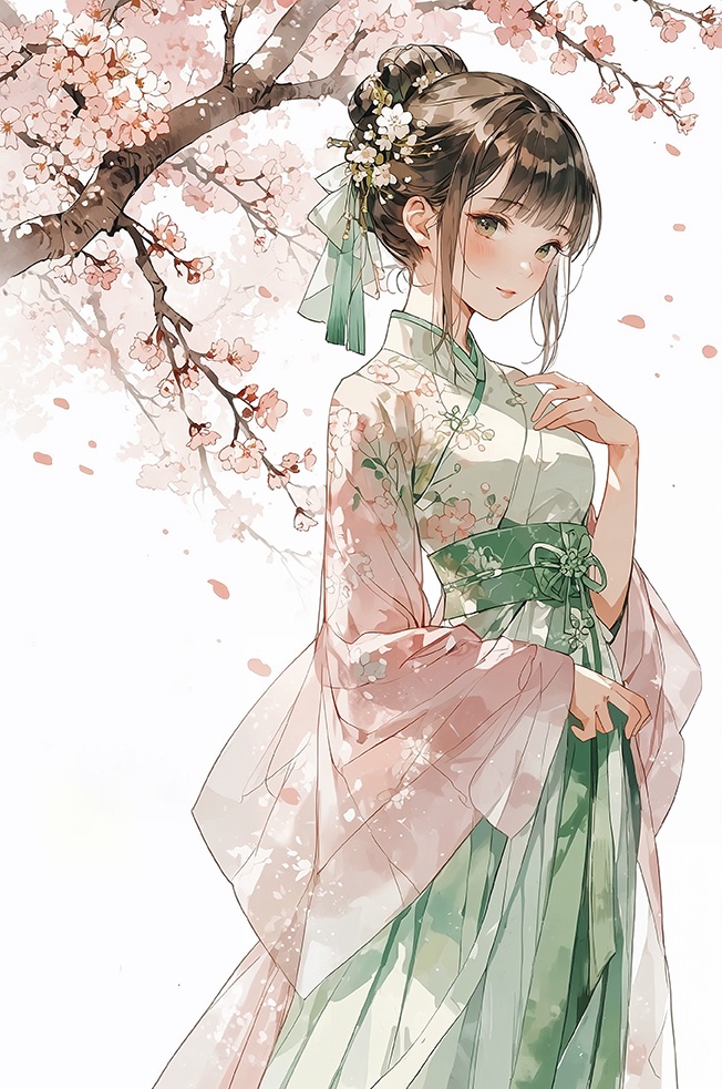 桜舞う春風、花影の乙女