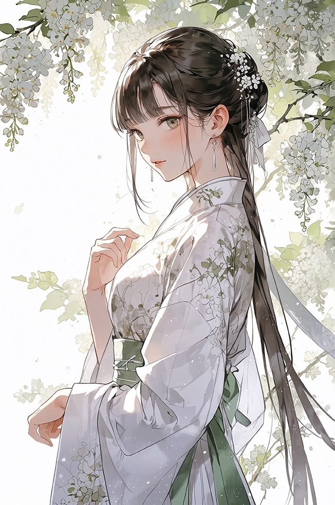 🤍《花の季節、旗袍で咲く・白い藤章》