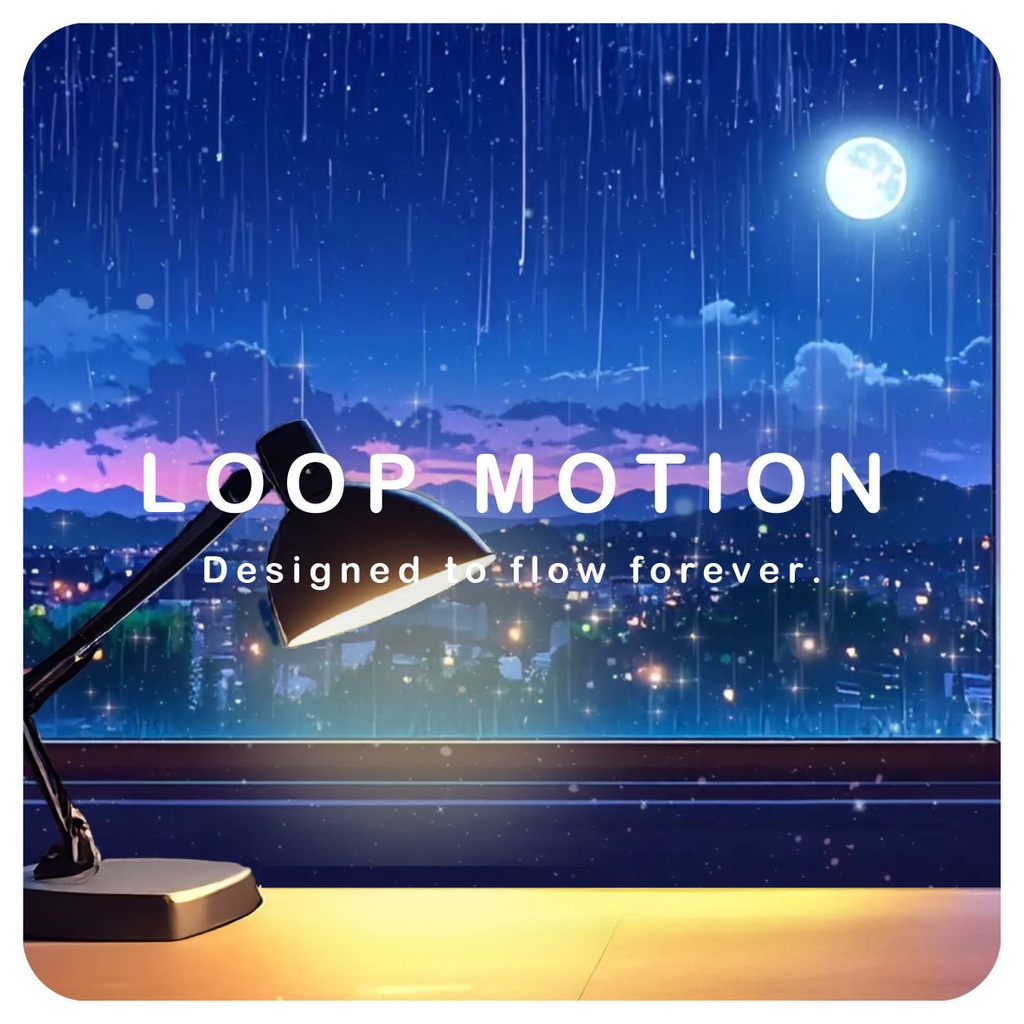 【動く背景】雨の夜の窓際デスク配信セット｜手前デスク・雨音サウンド付き