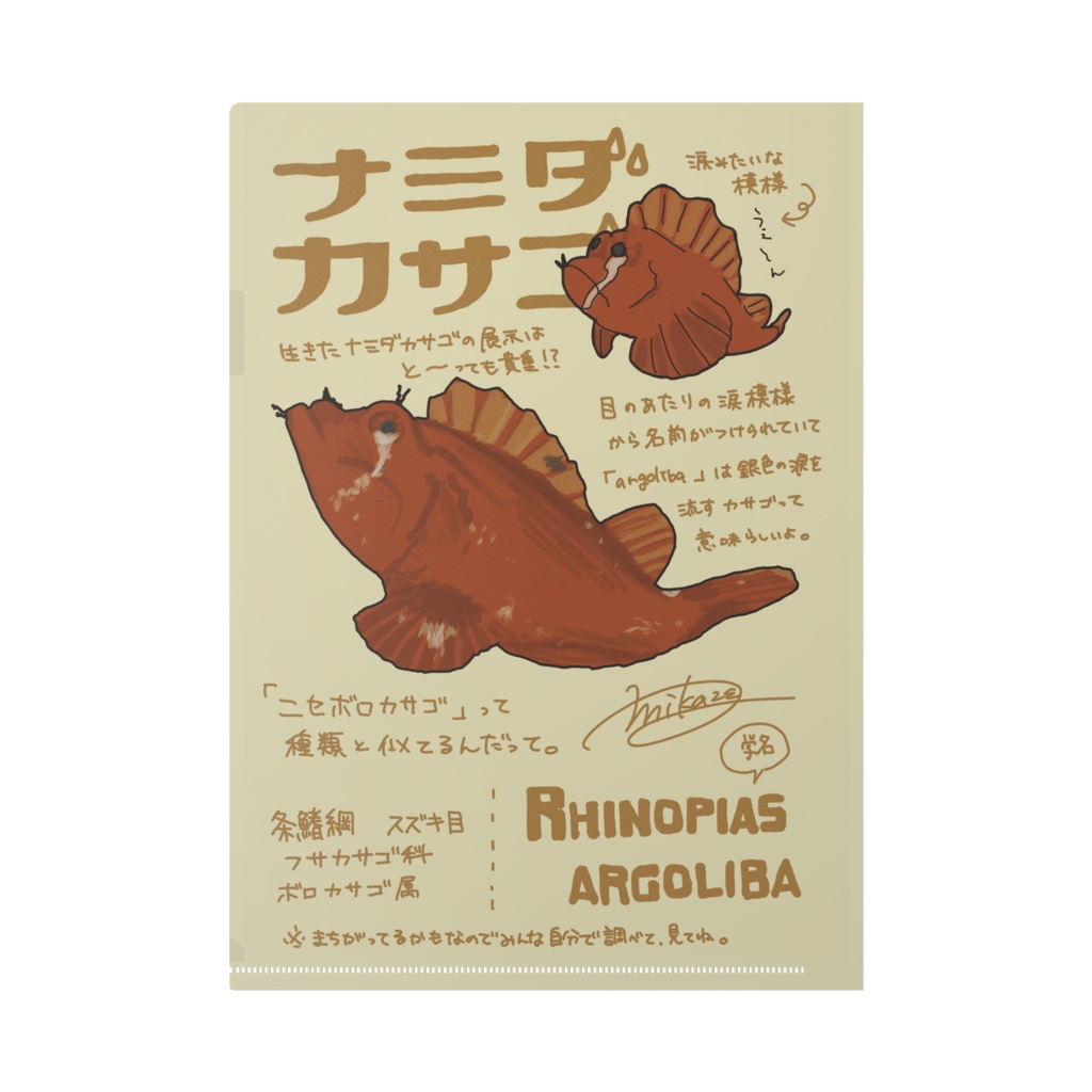 Mikaze-aquarium A4クリアファイル ナミダカサゴ