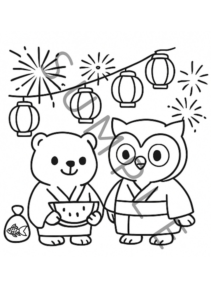 【夏のぬりえセット|A4印刷OK】海・花火・ひまわりなど全6枚/4才〜