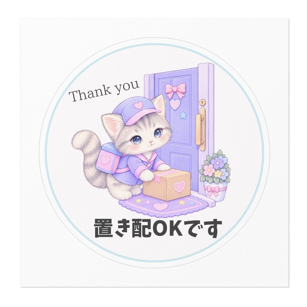 置き配OKステッカー・猫
