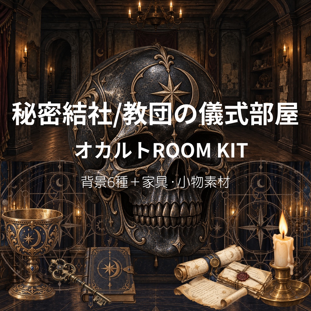 (無料あり/有料)秘密結社/教団の儀式部屋 作成用|オカルト背景・透過PNG素材|TRPG・CoC・配信・ゲーム制作